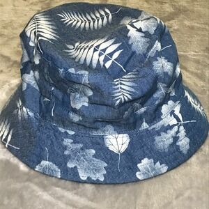 Abound Bucket Hat Blue Denim Leaf Print One Size ABD16974 Casual Sun Hat